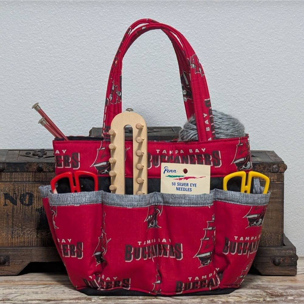 Hand Crafted Tampa Bay Buccaneers  Craft/Bingo/Organizer Tote